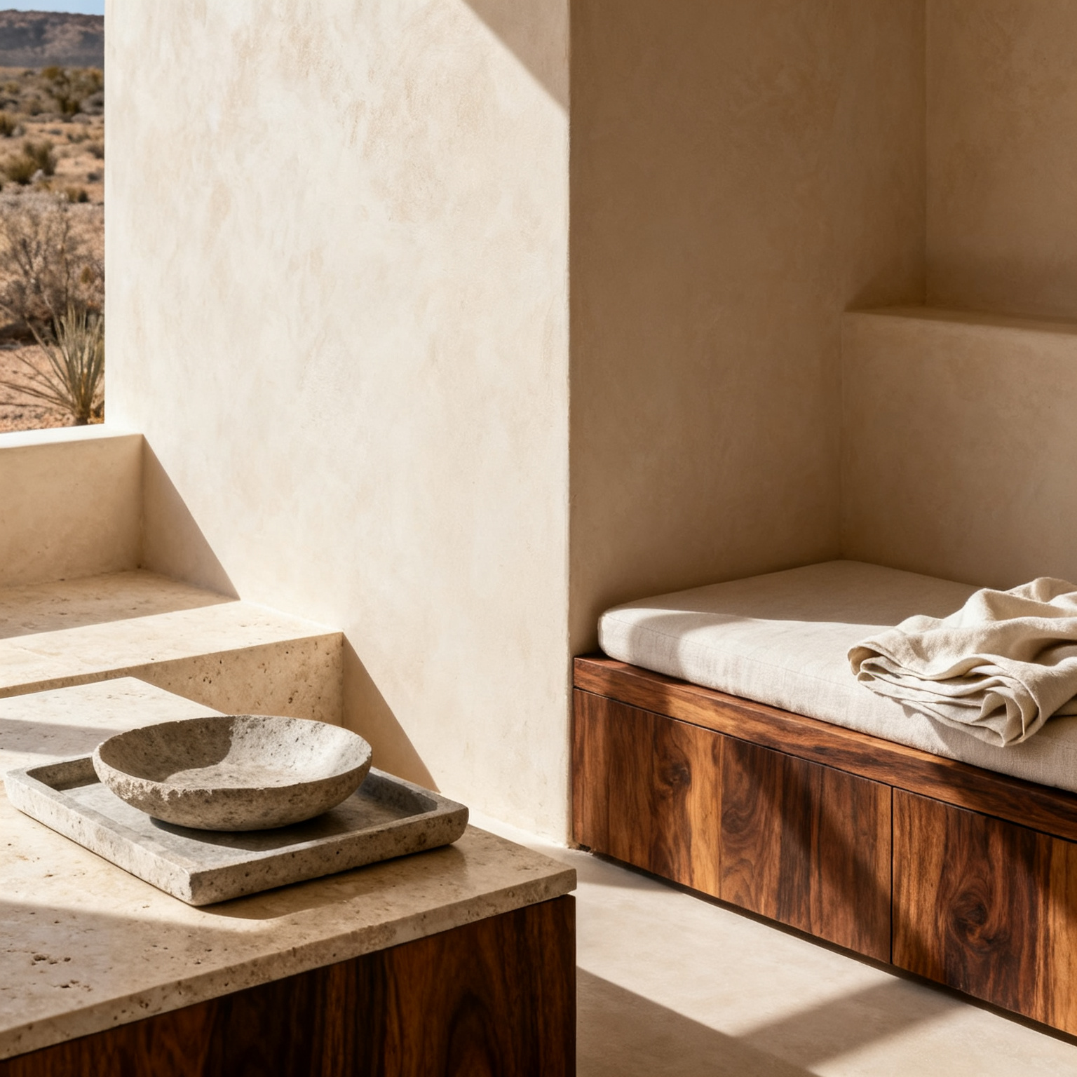 Limestone, oak, and brass material detail for Astra House.